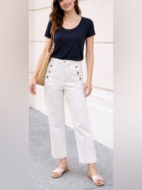 Ann Taylor Sz 12 Ivory with Thin Tan Stripes Women’s wide Leg Sailor Pants